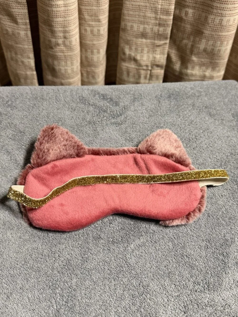 Pink Owl Face Plush Sleep Mask - Gold Glitter Strap